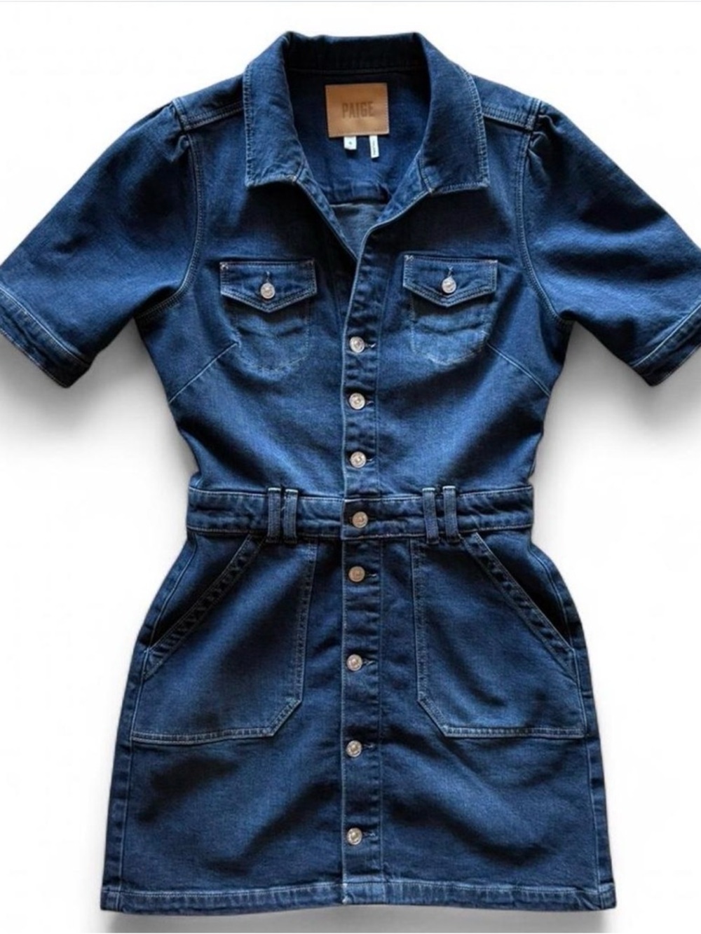 PAIGE Blue Denim Button Front Mini Dress - Size 6